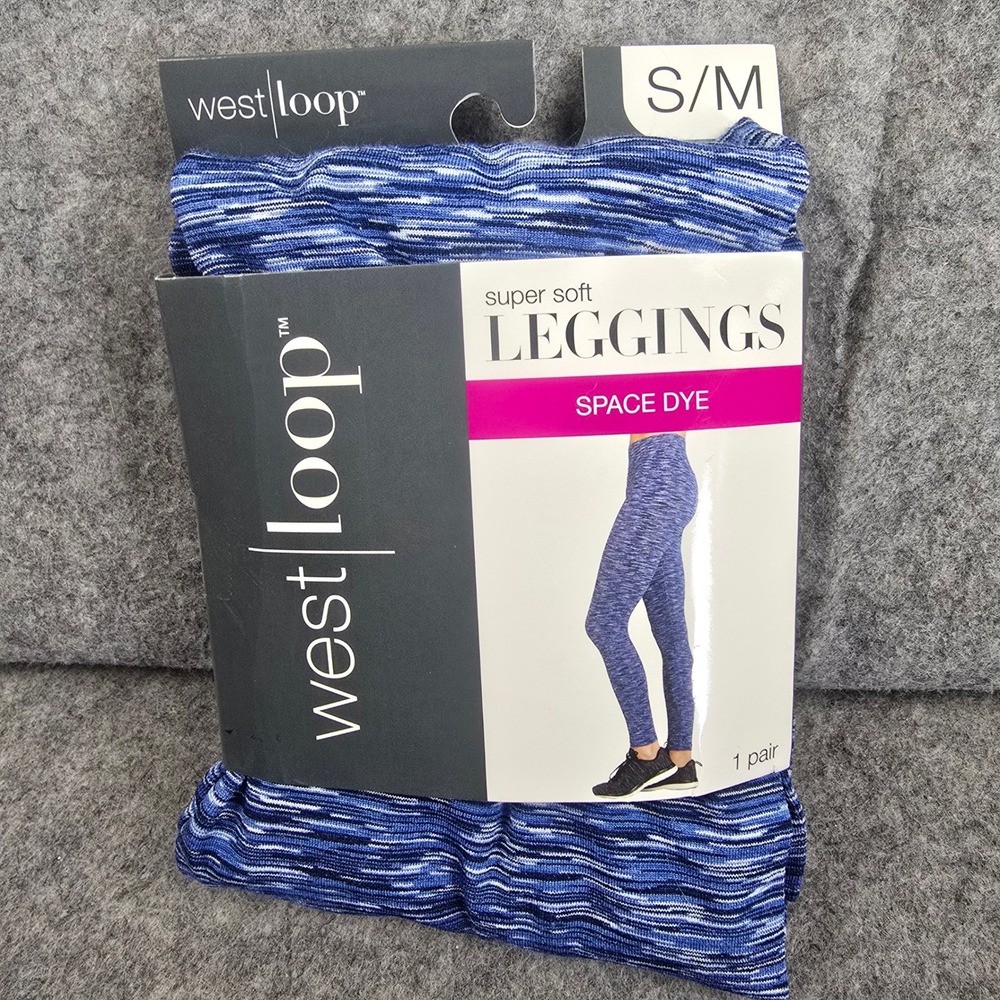 West Loop Leggings Women S/M Blue Space Dye Seamless Super Soft Stretch